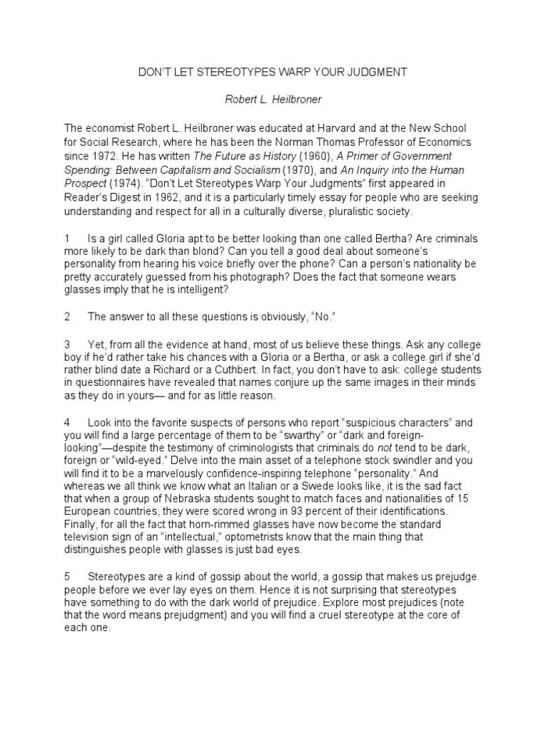 Don't Let <b>Stereotypes</b> Warp Your Judgment | PDF | <b>Stereotypes</b> | Society